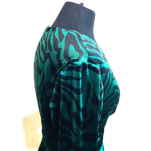LINI NATALIE Velvet Emerald Zebra Print Faux Wrap Dress S - Picture 4 of 13